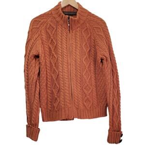 INIS CRAFTS Merino Wool Cable Knit Cardigan Full Zip Ireland Women's Large *Flaw